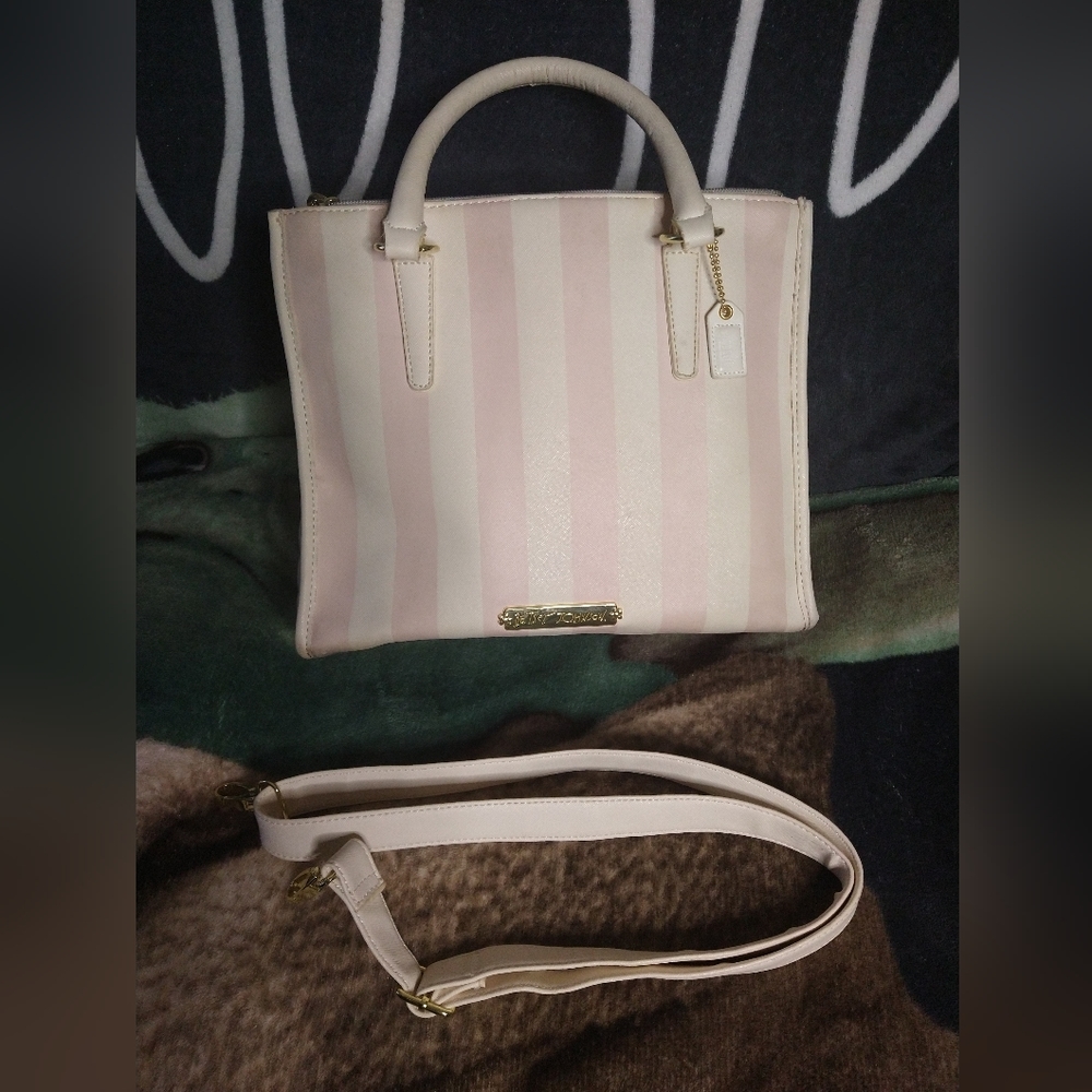 Betsey Johnson bag, white and pink stripes, lightly used
